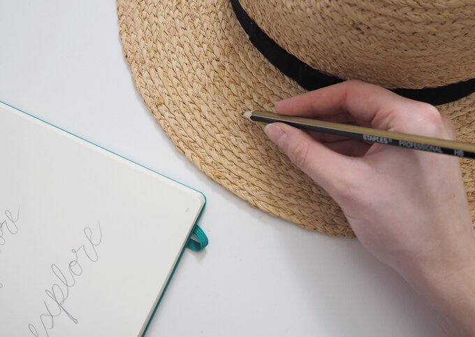 DIY embroidered beach hat how to tutorial applying the text