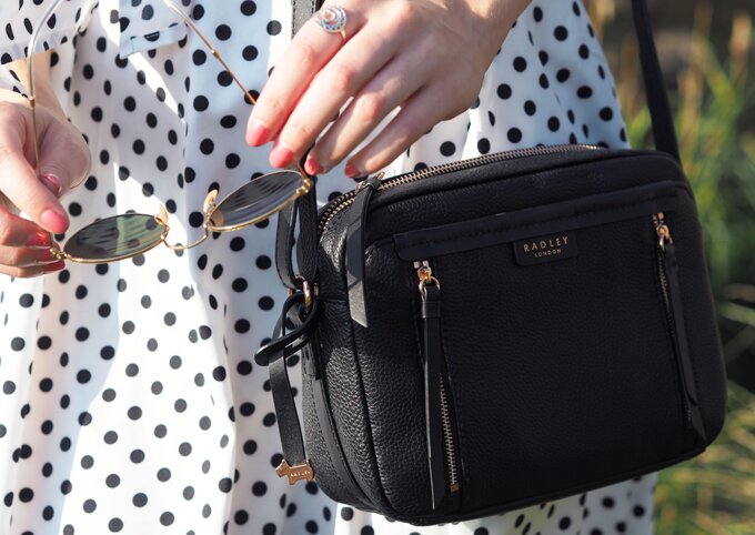 Made Up Style Radley Penhurst Leather Cross Body in Black rose gold detailing