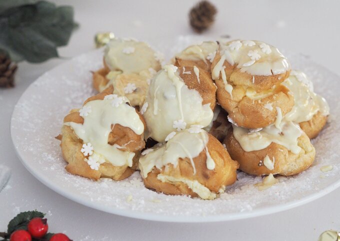 White Chocolate Profiteroles Recipe side view